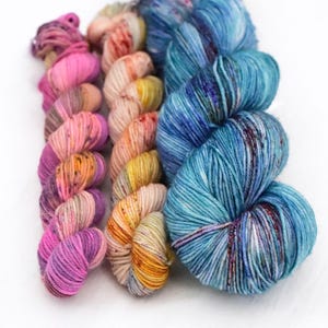 Peyton sock 100g skein + 2 X 20g minis in teal purples orange pink blue, hand Dyed yarn
