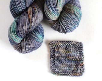 Painted Denim  Yak Fingering yarn  merino yak nylon  hand painted  art yarn