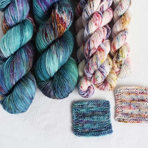 PREORDER PERFECT DAY Peyton sock and minis  teal blue red gold speckles hand Dyed  yarn