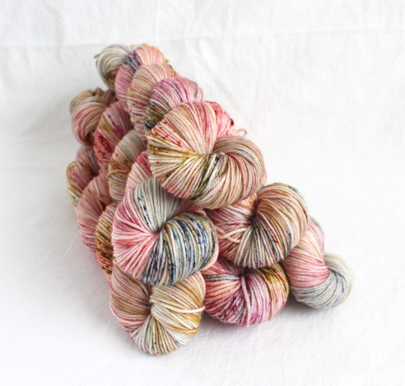 Preorder Happy Memories 100g DK 274 yd speckles peach violet sky pink gold blue image 2