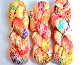 Cafe Del Sol - Callie Sock yarn , hand dyed yarn, yellow, pink, teal, orange