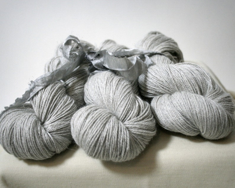 Trina in Stone, baby alpaca, silk, cashmere 3 ply sock, fingering, 437 yds image 4