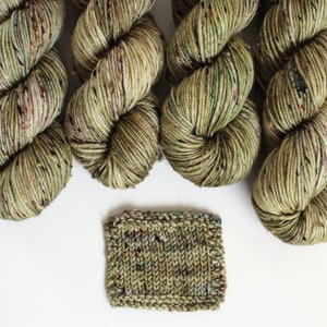 Preorder LICHEN tweedy DK 100g 231yd sw merino  hand dyed yarn soft green speckls