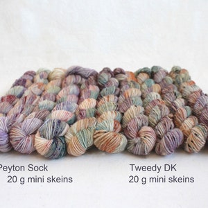 Miniskeins Peyton sock 20grams, OOAK, Tweedy DK 20 grams speckles hand Dyed  yarn