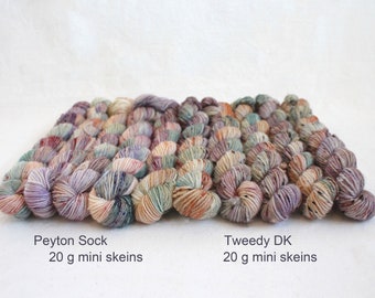 Miniskeins Peyton sock 20grams, OOAK, Tweedy DK 20 grams speckles hand Dyed  yarn