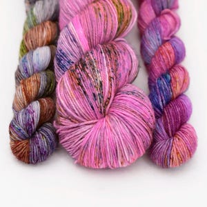Peyton sock 100g skein + 2 X 20g minis in hot pink, green, violet, pumpkin, hand Dyed yarn