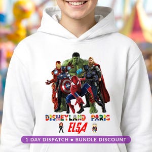 Personalised Marvel Avengers Hoodie, Disneyland Paris Iron Man Spiderman Hulk Superhero Pullover, Custom Name Disney Marvel Trip Top