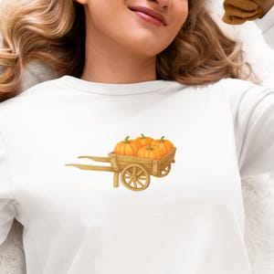 Pumpkin Wheelbarrow Fall Shirt Vintage Autumn Retro Long Sleeve Cozy Pumpkin Patch Tee Halloween Harvest Thanksgiving Shirt for Women