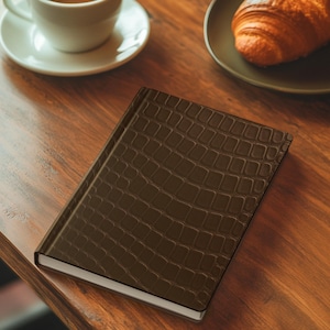 Crocodile Print A5 Journal • Brown Faux Leather Hardcover Notebook • Luxury Writing Planner & Diary Gift