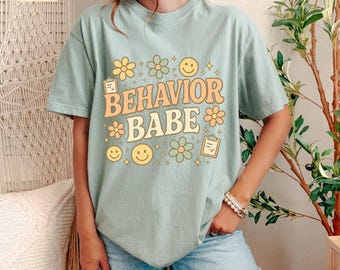 Behavior Babe Comfort Colors T-Shirt | Retro ABA Therapist Shirt | RBT Bcba Tee | Cute Groovy Graphic Tee | ABA gift for women