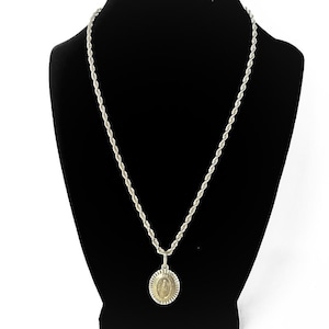 14k Solid Gold Virgin Mary/Virgen de Guadalupe Pendant Charm With 925 Sterling Silver Chain