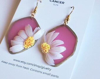 Handmade Cancer Daisy Earrings | Zodiac Floral Statement Jewelry