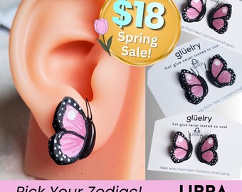 Mother's Day Gift | Zodiac Butterfly Stud Earrings | Lightweight Astrology Jewelry | Handcrafted Wings