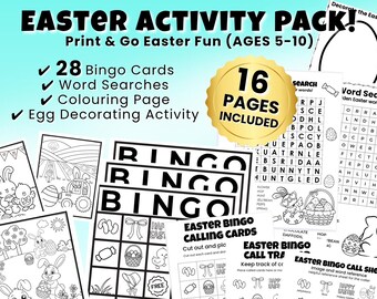 Easter Activity Pack for Kids | Bingo, Word Search, Coloring Pages (Digital Download)