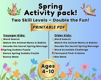 Spring Activity Pack – Printable Puzzles for Kids Ages 4-10 (PDF)