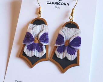 Capricorn Pansy Earrings | Handmade Zodiac Floral Jewelry