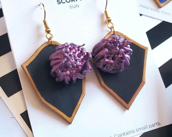 Scorpio Chrysanthemum Earrings | Handmade Floral Zodiac Jewelry