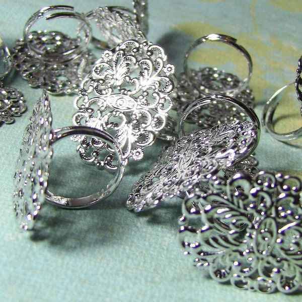 10 platinum plated filigree oval ring bases