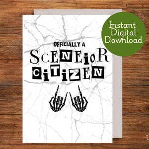 Cartão de aniversário em branco Sceneior Citizen, download digital, cartão de aniversário emo, Scene Kid, aniversário pop punk, download instantâneo