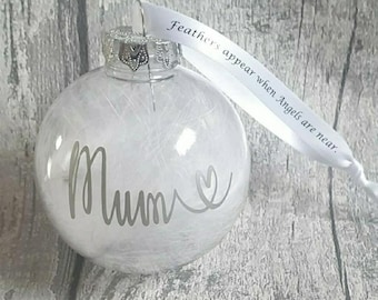 Feathers appear when angels are near Christmas memorial remembrance white feather personalised tree bauble tree ornament
