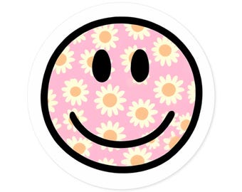 Blumen Smiley Gesicht Aufkleber: Lebendiger Vinyl Aufkleber