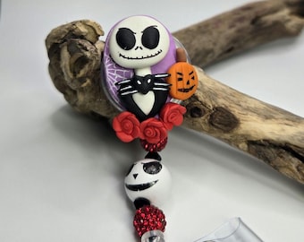 Skeleton Man with Roses Clay Doll Badge Reel