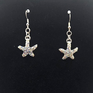 Strass Seestern Ohrringe mit 925 Sterling Silber Ohrhaken.