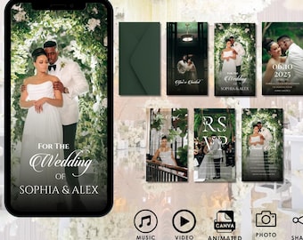 Animated Wedding Invitation Video: Black and Gold, Editable Canva Template (Digital Download)
