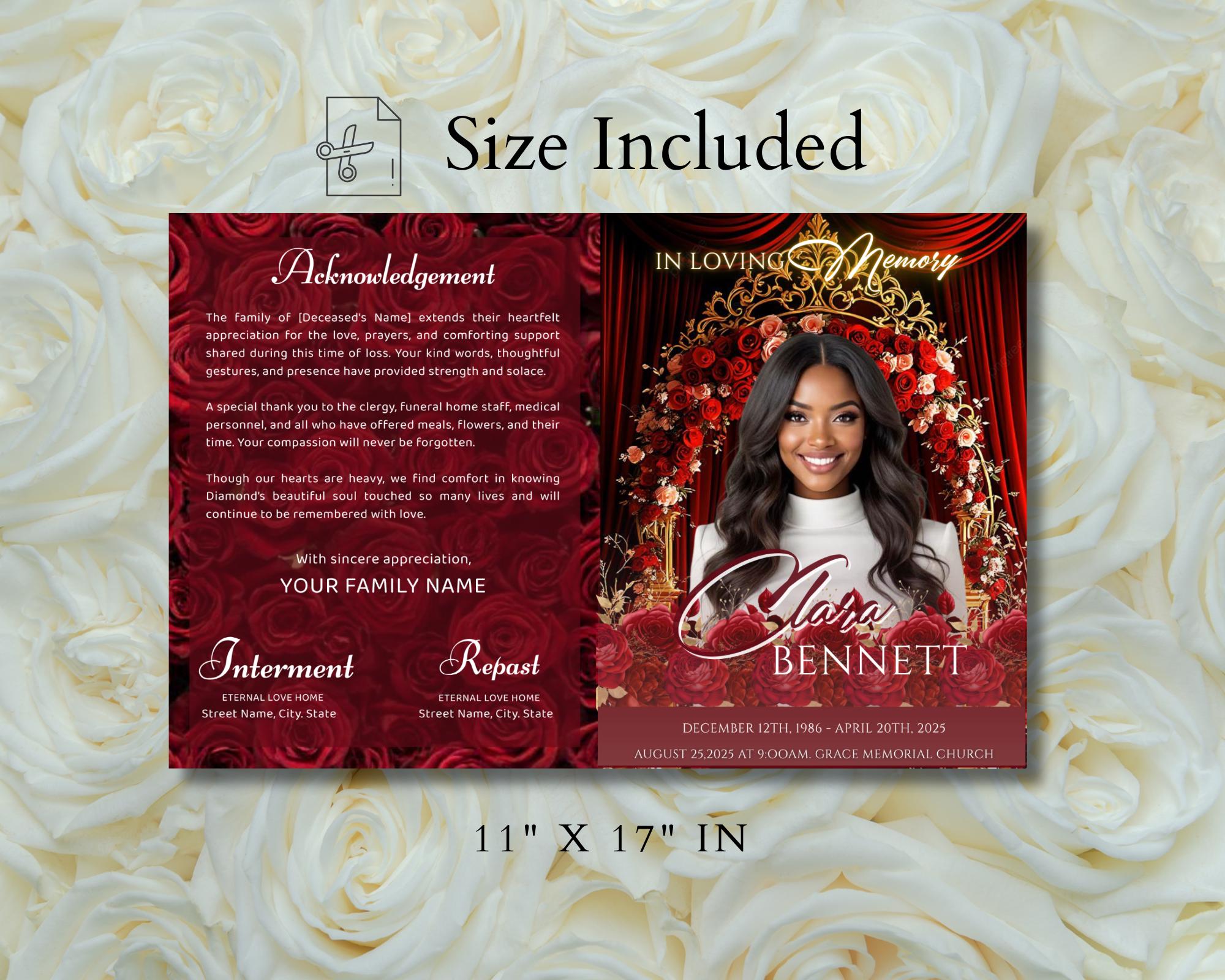 Red Roses Funeral Program Template: 8-page Memorial (canva, Digital ...