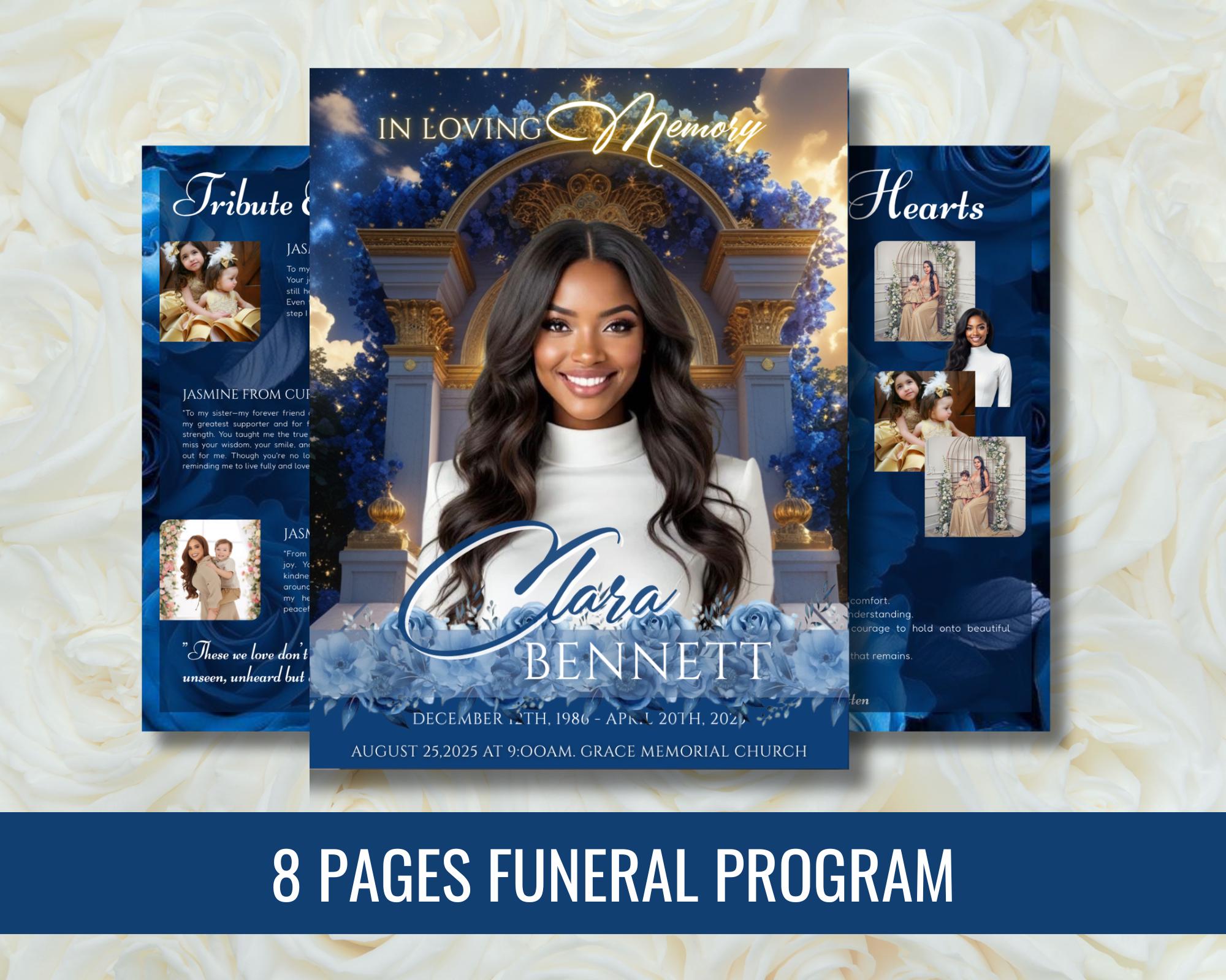 Blue Roses Funeral Program Template, 8-page Memorial (PDF) - Etsy