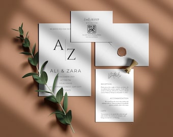 Minimalist Wedding Invitation Template Bundle: Modern Elegant Invite Suite (Instant Download)