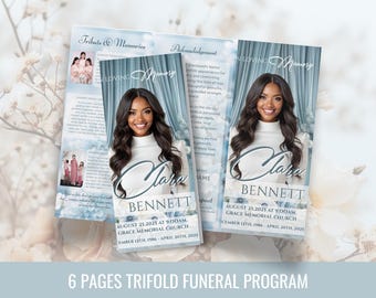 Trifold Funeral Program Template | Editable Canva Template | In Loving Memory | Memorial Service Brochure