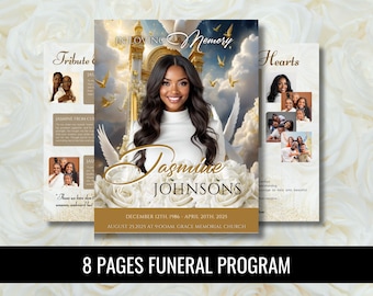 White Roses Funeral Program Template: 8-Page Memorial (PDF)