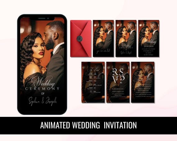 Animated Wedding Invitation: Black and Gold Video Invite (DIY Canva Template, Digital Download