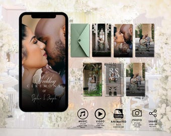 Animierte Hochzeitseinladung: Video Invite in Salbeigrün und Weiß (DIY Canva Template, digitaler Download