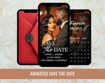 Animated Wedding Save the Date Video Invitation, Elegant Calendar Design (DIY Canva Editable Digital Template)
