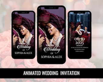 Animated Wedding Invitation Video: Purple & Black Canva Template (Digital Download)