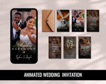 Animated Wedding Invitation Template: Beige Video Invite (Canva Editable, Digital Download)