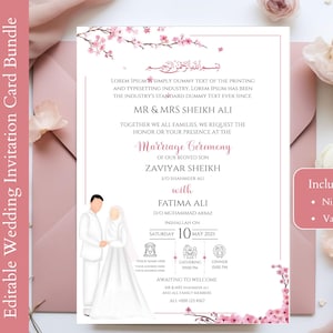 Floral Nikkah Invitation Template: Red Islamic Wedding Invite (Digital Download)