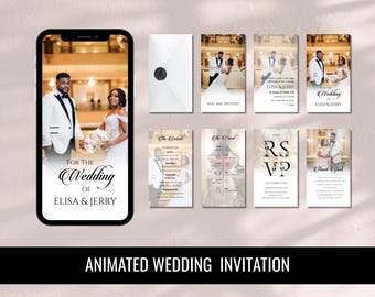 Animated Wedding Invitation: White & Gold Digital Video Invite (DIY Canva Template)