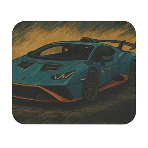Lamborghini STO Mouse Pad | Comic Style Racing Mousepad for Car Lovers | Gamer Accessory | Office Desk Decor | Automotive Gift