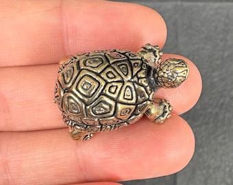 2 figuras vintage de tortuga de la longevidad de latón, decoración de tortuga Feng Shui, símbolo de buena suerte y prosperidad.