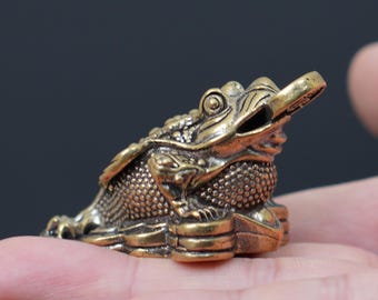 Figurine de crapaud à trois pattes en laiton vintage, ornement porte-bonheur Feng Shui Chan Chu, décoration d'intérieur riche rétro