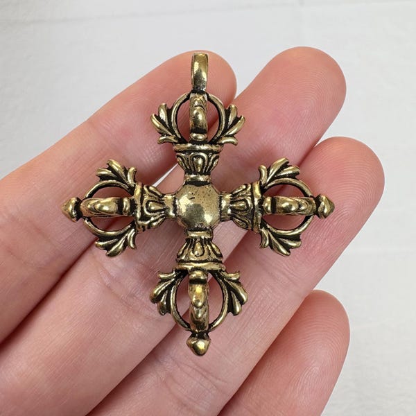 Antike Messing Große Doppel Vajra Dorje Kreuz Buddhismus Anhänger