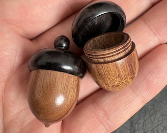 Hand Carved Rosewood Acorn Pinecone Box Pendant, Wooden DIY Jewelry Finding, Mini Keepsake Trinket Container