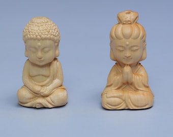 Hand-Carved Basswood Guanyin & Buddha Charm – Wooden Buddhist Bead for Jewelry Craft