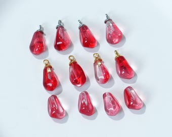 10 perline di semi di melograno in vetro - Perline di vetro rosso a mezzo foro per la creazione di forcine e orecchini / Forniture per gioielli fai da te in stile cinese