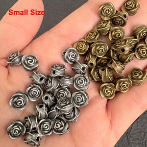 Vintage Bronze & Silver Rose Spacer Bead, Antique Floral Jewelry Finding, Retro Zinc Alloy Bead image 6