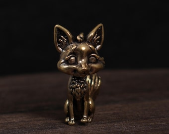Vintage Brass Fox Figurine, Antique Style Brass Animal Decor, Rustic Home Accent, Gift for Her