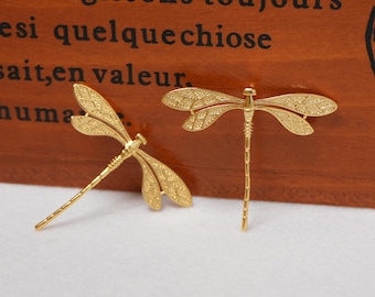 24K Gold Plated Brass Dragonfly Pendant – Single Loop Charm for DIY Jewelry Making